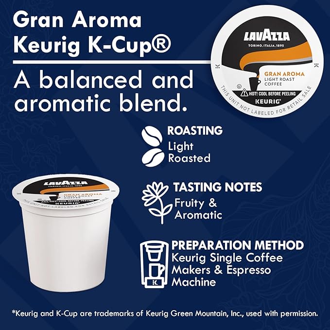 Lavazza K-Cups Coffee Pods Variety Pack – 30 Count (10 Each) – Classico, Perfetto & Gran Aroma – 100% Arabica Espresso – Light, Medium & Dark Roast – Compatible with Keurig Single Serve Brewers
