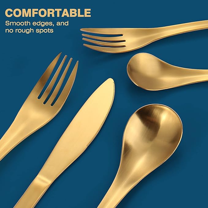 Gold Silverware Set, Bysta 20-Piece Flatware Set, Stainless Steel Utensils Service for 4, Tableware Cutlery Set for Home and Restaurant, Include Knife/Fork/Spoon, Satin Finish, Dishwasher Safe