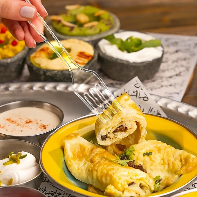 [100 Count] Heavy Duty Clear Plastic Forks Disposable Plastic Fork Bulk Utensils Reusable Cutlery Set Thick Plasticware Silverware for Party,Every Day Use,Picnic,Camping,Wedding,Barbecues