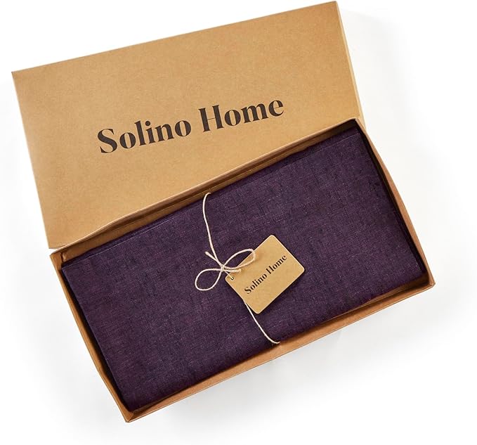 Solino Home Grape Linen Tablecloth 52 x 52 Inch - 100% Pure Linen Square Table Throw - Athena, Machine Washable Tablecloth for Christmas, New Year