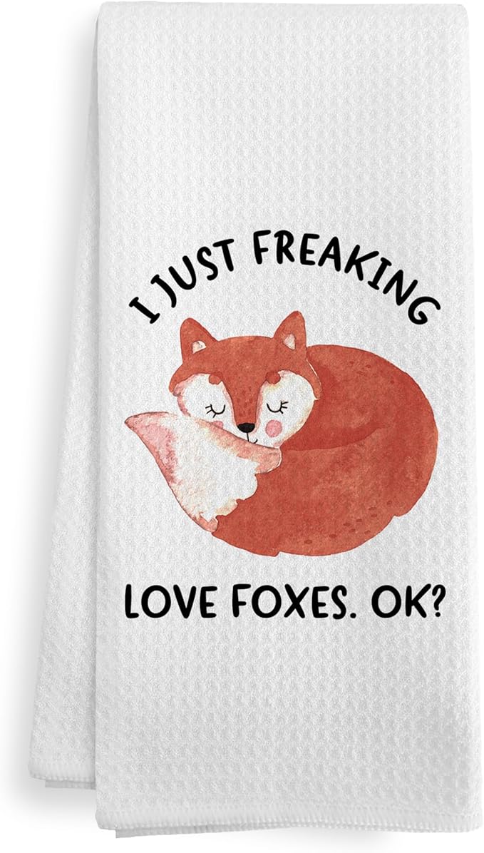 Funny Fox Kitchen Towels Gifts for Women, Fox Bathroom Decor Decorations for Home, Cute Kids I Just Freaking Love Foxs Decor Dish Hand Tea Towels Stuff for Bathroom Kitchen,16x24Inch