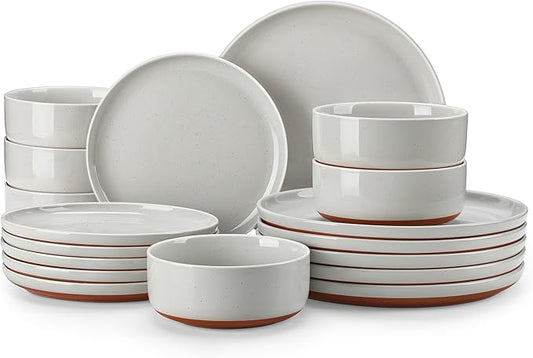 MALACASA Plates and Bowls Sets, 18 Pieces Modern Ceramic Dinnerware Set for 6 Kitchen Dinner Set Stoneware Dishware Dishes Set Microwave and Dishwasher Safe, Grey, Series TARA