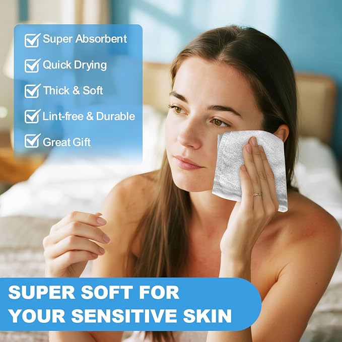 36 Pack 100% Cotton Wash Cloth, 12x12 Inch Highly Absorbent and Soft Feel Fingertip Towels, Machine Washable Washcloths for Bathroom, Gym, Hotel, Spa and Kitchen, White