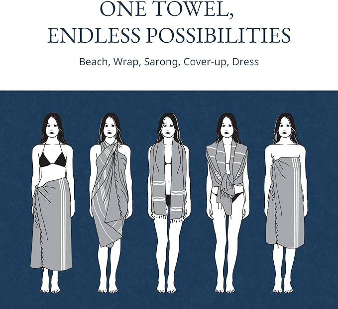 LANE LINEN Turkish Beach Towels Set of 6 – Pre-Washed, Sand-Free, Quick Dry, Lightweight Travel Towels for Women, Soft Bath Beach Towels, 39"x71" – Coastal Bliss