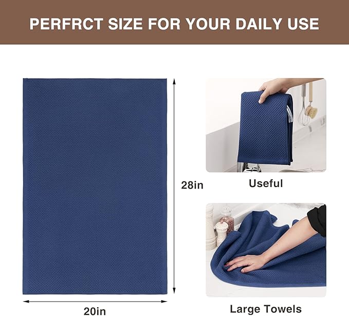Homaxy 100% Cotton Waffle Weave Kitchen Dish Towels, Ultra Soft Absorbent Quick Drying Cleaning Towel, 20x28 Inches, 8-Pack, Navy Blue