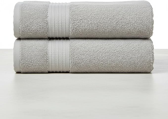 Milara Turkish Super-Plush Bath Towels Set 2-Piece | Premium Cotton Bath Towel Set Absorbent, Durable with Hanging Loops | Silver Gray Color Turkish Bath Towels, (27 x 54 Inches)