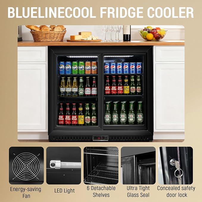 Commercial Back Bar Cooler with 2 Glass Sliding Doors, 7.4 cu.ft Under Counter Beverage Refrigerator, LED Lighting - ETL Beer and Wine Cooler for Bar, Restaurant, Garage, Office, Home