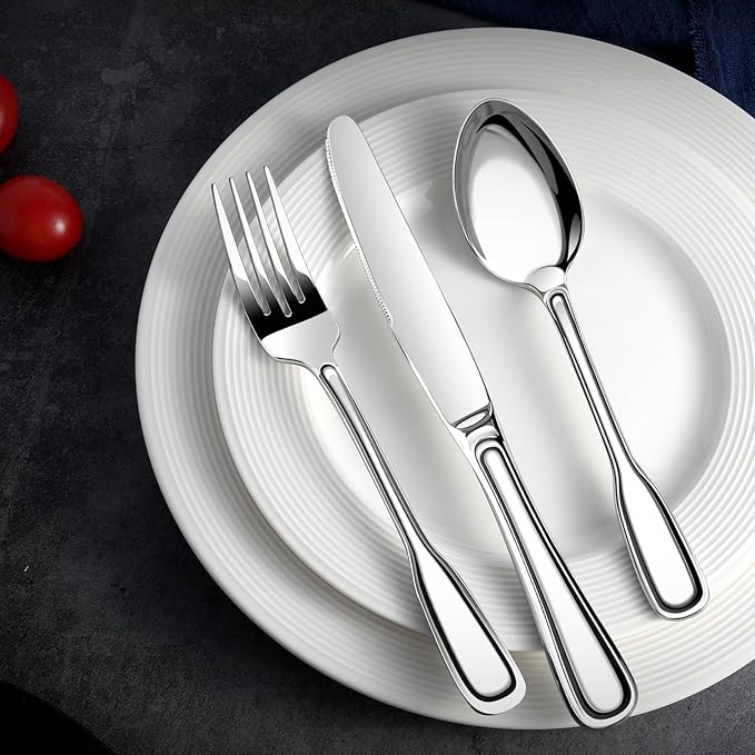 Silverware Set for 8, Heavy Duty Stainless Steel Cutlery Set with Wide Handles, Mirror Polished Utensils Spoons and Forks Set for Kitchen，Dishwasher Safe (Silver, 40 Pieces for 8)