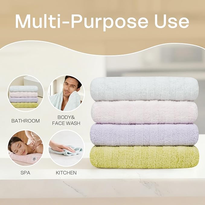 Vie Triomphe Facial Towels Washcloth (Green+Pink+Purple+Blue) Luxury Hand Towels for Bathroom,100% Cotton Quick Dry Absorbent Soft Hand Towel Set 13.38 * 31.49 Inch Wash Clothes