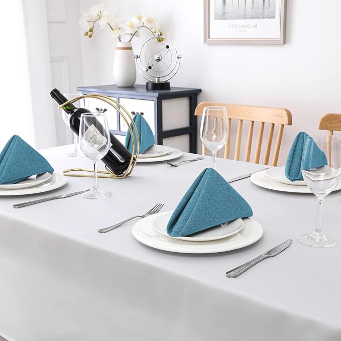 H.VERSAILTEX Linen Textured Cloth Napkins Set of 12 (18" X 18") Linen Textured Dinner Napkins Waterproof Extra Soft Thick Durable Reusable Napkins with Hemmed Edges, Heather Storm Blue