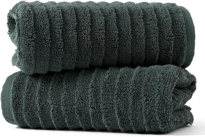 sense gnosis Forest Green Hand Towel Set of 2 Stereoscopic Striped Pattern Soft Absorbent 100% Cotton Luxury Decorative Bathroom Hand Towel 13 x 29 Inch