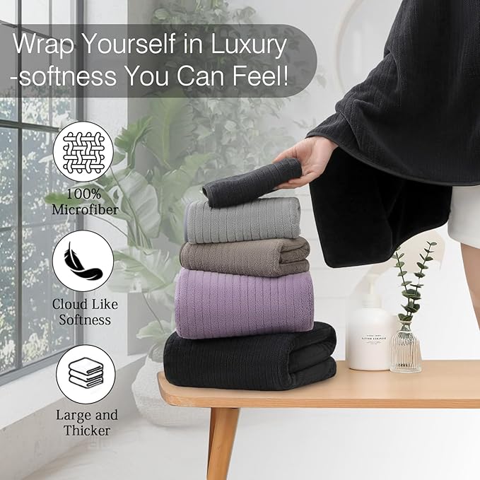 18 Piece Family Bath Towel Set Include 6 Bath Towels,6 Hand Towels and 6 Washcloths Soft Bathroom Towel with Hanging Loops,Highly Absorbent Quick Dry Towels Set for Bathroom,Hotel and Spa-Black