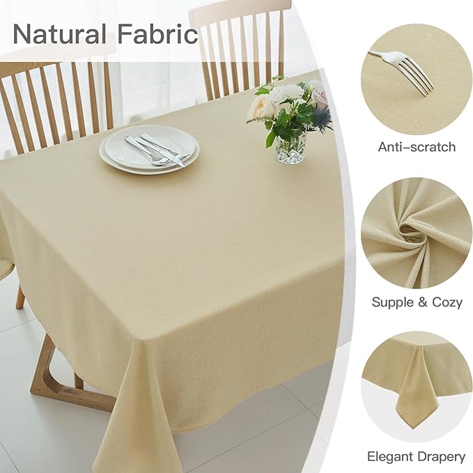 maxmill Linen Textured Rectangular Tablecloth Water Resistant Wrinkle Free Spill-Proof Stain Proof Table Cloth for Dining Room Decoration, Banquet Party Wedding Holiday Dinner, 52 x 84 Inch Beige