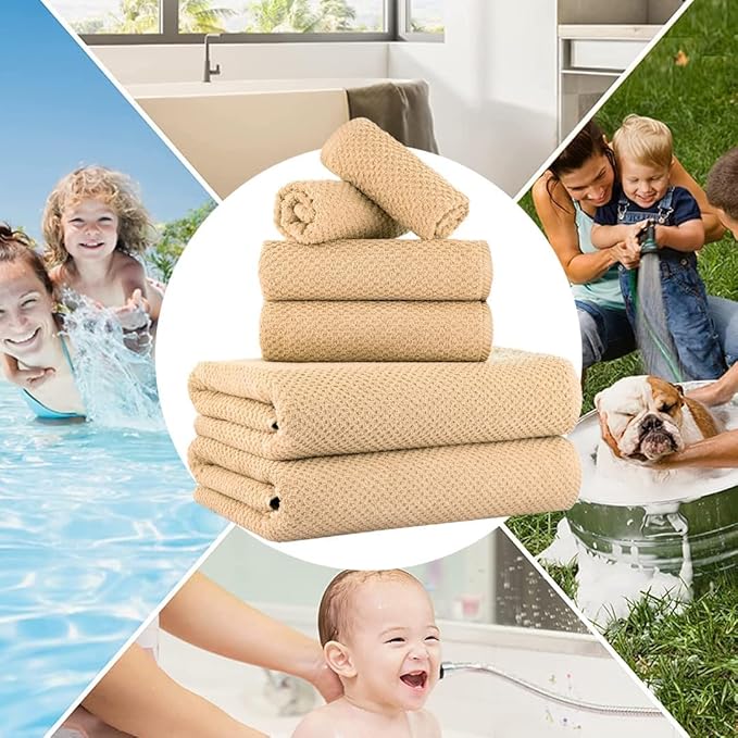 CASA COPENHAGEN Popcorn 6 Pieces Towel Set- Beige, 600 GSM 2 Bath Towel 2 Hand Towel 2 Washcloth, Designed in Denmark Made of Soft Egyptian Cotton for Bathroom, Kitchen & Shower