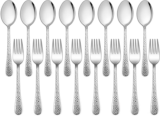 LIANYU 16-Piece Kids Silverware Set, Includes 8 Kid Spoons, 8 Kid Forks, Stainless Steel Toddler Utensils Children Flatware Set, Child Preschooler Cutlery Set, Dishwasher Safe