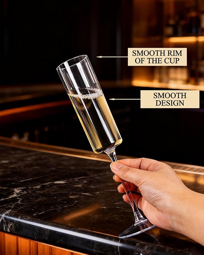 Ciaell 24 Pack Plastic Champagne Flutes - Clear 6 Oz Disposable Champagne Glasses - Square Plastic Toasting Glasses for Party Birthday Anniversary Wedding Christmas New Year