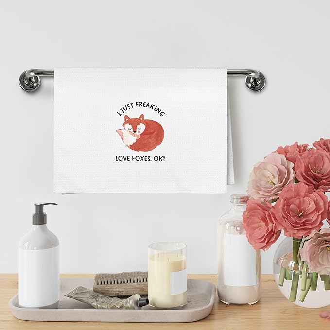 Funny Fox Kitchen Towels Gifts for Women, Fox Bathroom Decor Decorations for Home, Cute Kids I Just Freaking Love Foxs Decor Dish Hand Tea Towels Stuff for Bathroom Kitchen,16x24Inch
