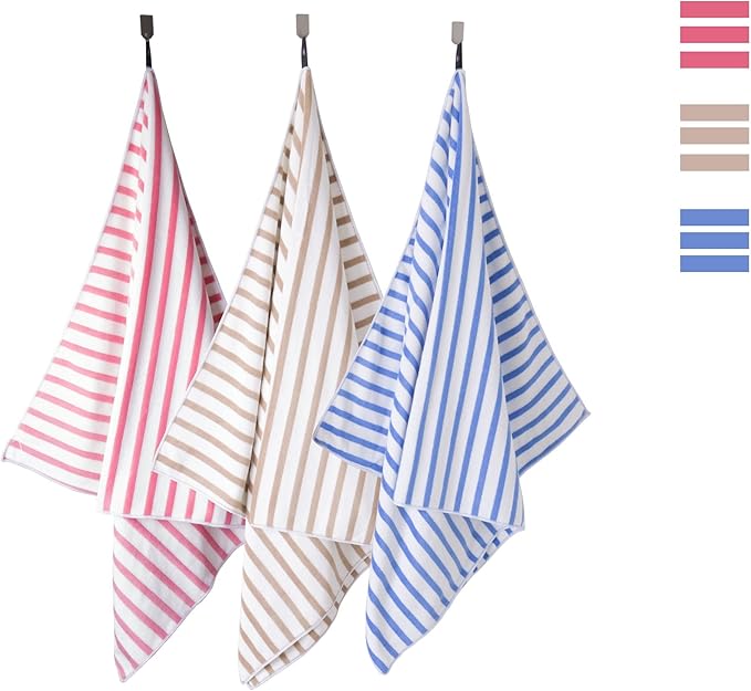 JML Beach Towels, Microfiber Bath Towel (6 Pack, 30" x 60") Cabana Stripe Absorbent and Quick Dry Bath Towel Set for Adults, Travel, Summer Holiday, Sport, Swimming, Pool, Yoga, Camping, Stripe Pink