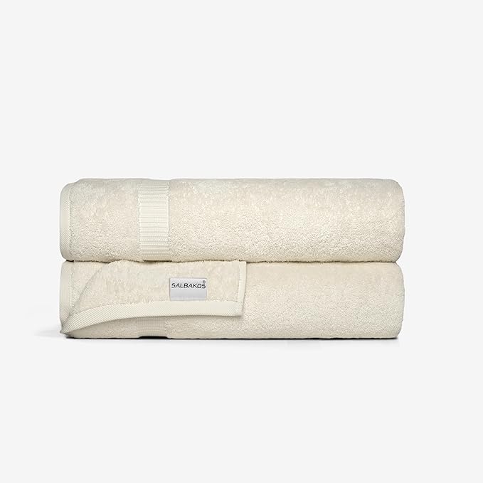 SALBAKOS 100% Turkish Cotton Extra Large Bath Sheet Set of 2 35x70 inch | Heirloom Quality | Hotel & Spa Collection | Soft, Absorbent Oversize Bath Towels | Made in Turkey (Ivory, 2 Bath Sheets)