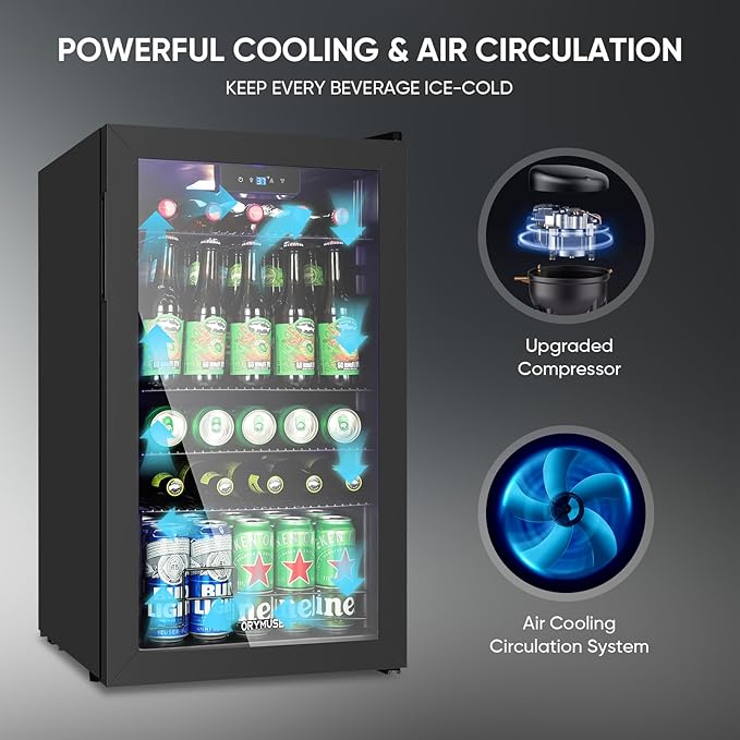 Beverage Refrigerator Cooler - 120 Can Mini Fridge with Glass Door for Soda Beer or Wine, Beverage Cooler for Bedroom, Office, Bar with Adjustable Shelves & Digital Temperature Display, Black