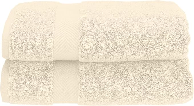 Superior Zero Twist 100% Cotton Bath Towels, Super Soft, Fluffy and Absorbent, Premium Quality Oversized Bath Towel Set of 2, Ivory