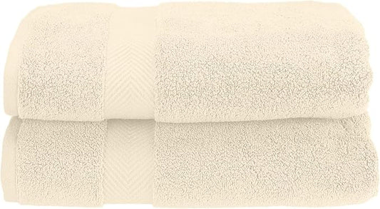 Superior Zero Twist 100% Cotton Bath Towels, Super Soft, Fluffy and Absorbent, Premium Quality Oversized Bath Towel Set of 2, Ivory