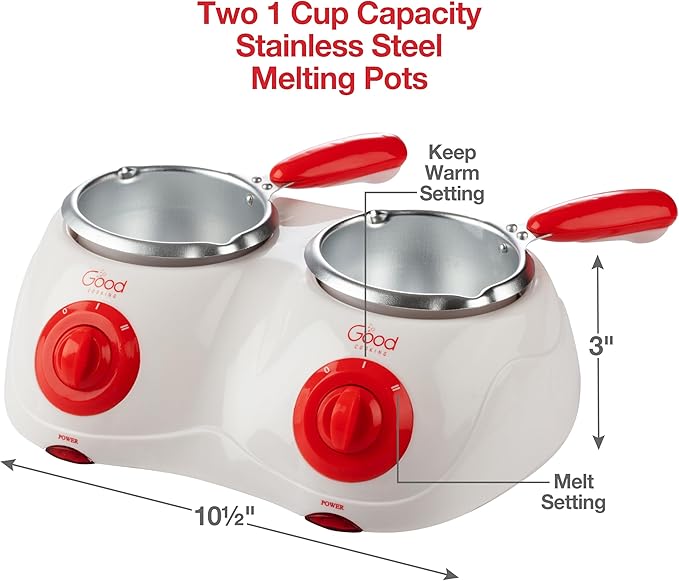 Dual Electric Chocolate Melting Pot Set - XMAS Candy Bar Making or Fondue Fountain Kit w/ 30 Bonus Accessories - Dip, Drizzle & Decorate Strawberries, Marshmallows - Holiday Party Appetizers Desserts