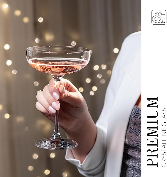 Krosno Champagne Coupes & Glasses | Set of 6 | 8.1 oz | Harmony Collection | Perfect for Home, Restaurants and Parties | Prosecco Glass | Dishwasher Safe | Lead-Free Crystal Glass