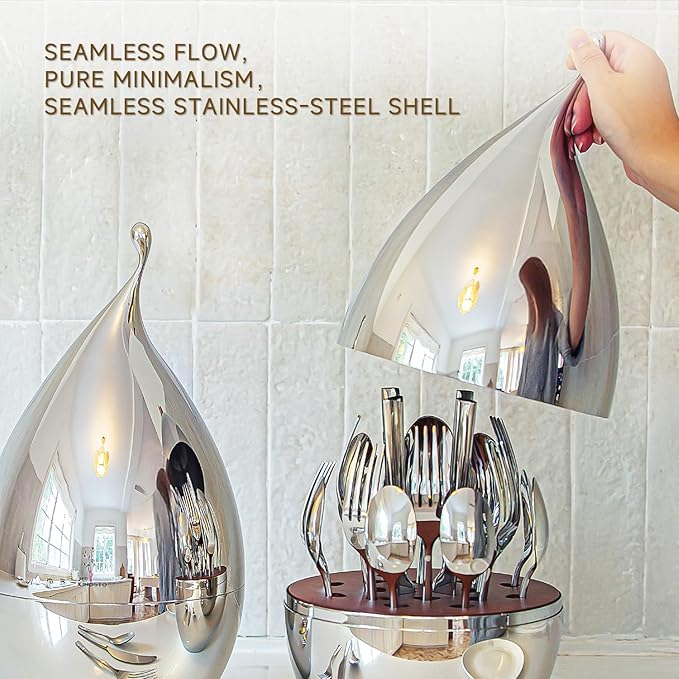 KINGSTONE Silverware Set with Waterdrop Storage Organizer, 20-Piece Forged Flatware Cutlery Set in Gift Box, Premium Stainless Stee Service for 4, Mirror Polished, Ideal for Kitchen, Wedding, Gift