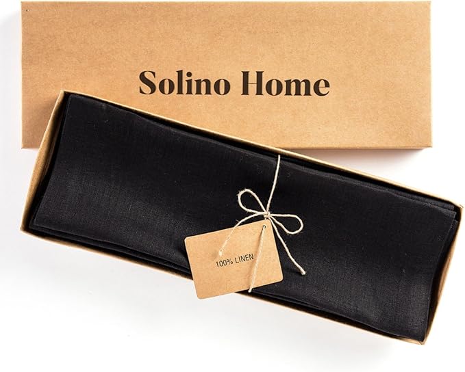Solino Home Black Placemats Set of 4-100% Pure Linen Placemats 14 x 14 Inch for Winter, Holiday, New Year - Fete, Handcrafted and Machine Washable