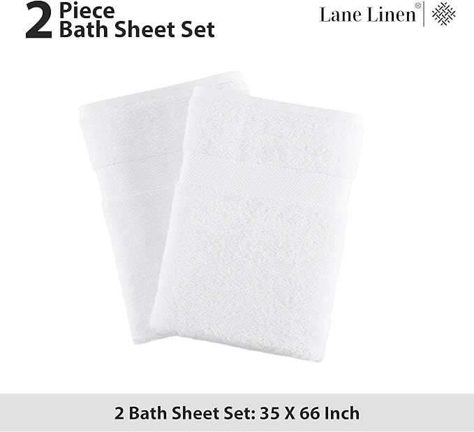 LANE LINEN 100% Ring Spun Cotton Bath Sheets - 2 Pack (35"x66") - Fade Resistant, Quick Dry & Highly Absorbent - Extra Large Bath Towels, Premium Hotel Quality Luxury Towel Sets - White Bath Towels