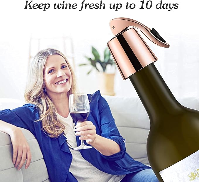 Wine Stoppers Set of 2 - Stainless Steel Wine Bottle Stopper with Silicone Seal, Reusable Beverage Preserver, Freshness Keeper, Premium Bottle Sealers, Ideal Wine Saver Accessory Gift Set