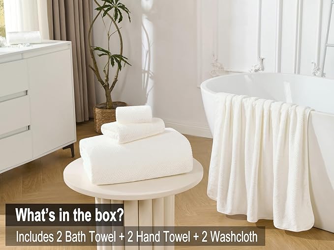 Large Bath Towels Set 30x60 Inches Super Soft Absorbent Quick Dry Luxury Microfiber Shower Towels for Bathroom -White,Pack of 6