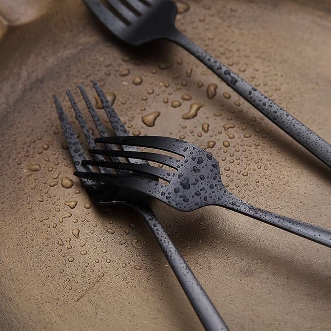 Matt Black 6 Piece Dinner Forks, 8.4'' Stainless Steel Silverware Set, Dessert, Salad, Table Forks for Home, Kitchen or Restaurant, Dishwasher Safe