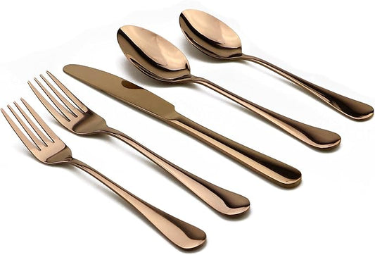 30-Piece 18/0 Stainless Steel Classical Flatware Set, Mirror Polishing Rose Gold, Service for 6