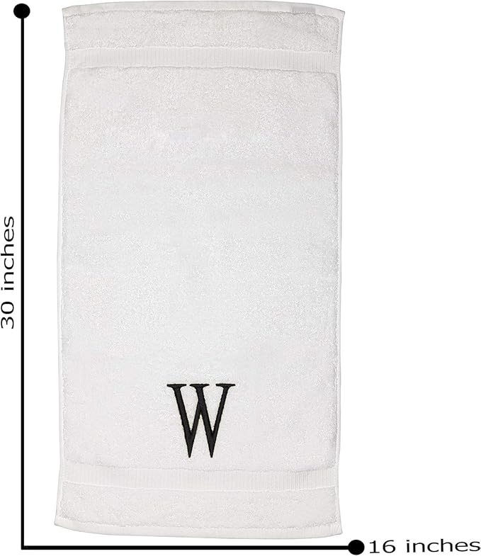 Black Luxury Hand Towel for Bathroom - Monogrammed Initial Hotel Quality Decorative Embroidered Towel for Powder Room, Spa - GOTS Organic Certified - Set of 2 Letter W