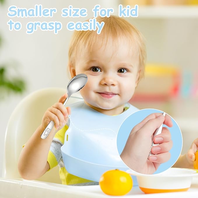 10 Pieces Toddler Utensils Kids Silverware Set, Kids Silverware Stainless Steel Childrens Safe Flatware Metal Baby Utensils Set Small Forks and Spoons for Self Feeding, Dishwasher Safe