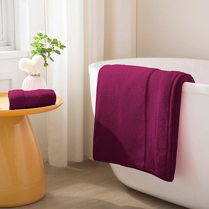 COZYART Burgundy Bath Towel Set 6 Piece, 2 Bath Towels 2 Hand Towels 2 Washcloths, Luxury 100% Turkish Cotton 650GSM Hotel Quality, Soft, Absorbent, Towel Sets for Bathroom