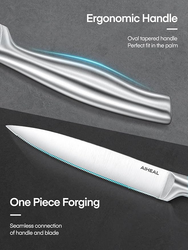 Aiheal Steak Knives, Stainless Steel Steak Knives Set of 8, Never Needs Sharpening Dinner Steak Knife Set, Sharp Micro Serrated Knives
