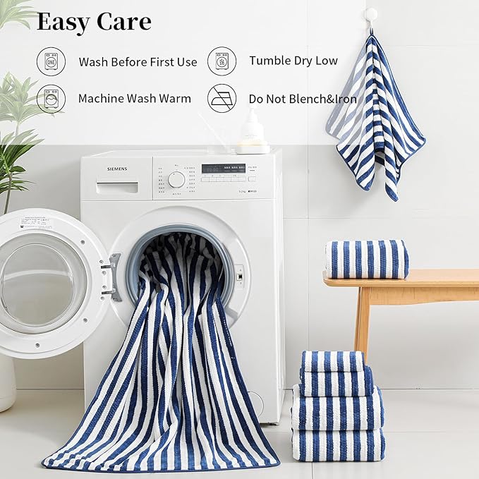 18-Piece Microfiber Bath Towels Set - 6 Bath Sheet, 6 Hand Towels, 6 Washcloths, Soft, Highly Absorbent Bathroom Towel, Quick Dry & Less Lint Shower towel for Bathroom, Hotel, Spa, Dorm-Blueberry