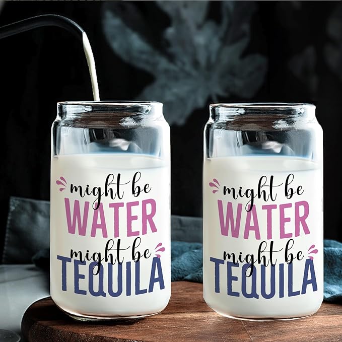 Funny Might Be Tequila glasses cup Gifts for Cocktail Lovers, Tequila Lime drinking jar for Women Men 14oz,