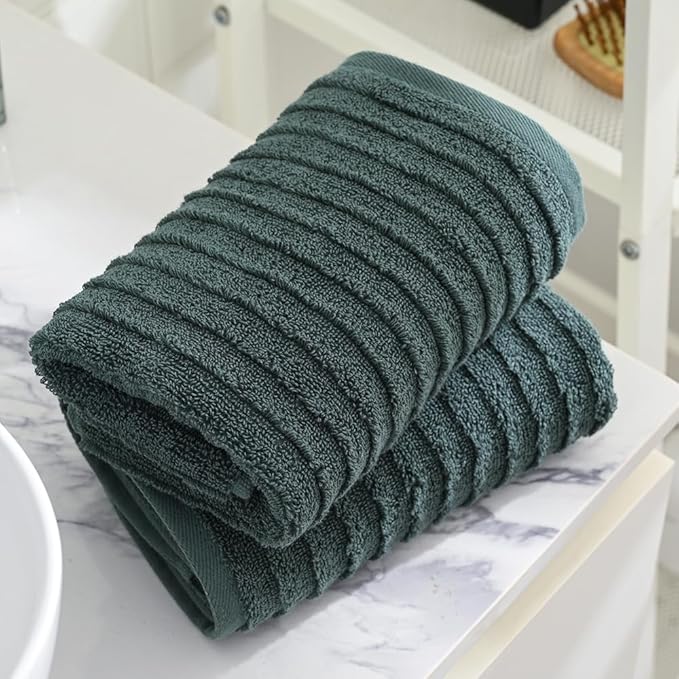 sense gnosis Forest Green Hand Towel Set of 2 Stereoscopic Striped Pattern Soft Absorbent 100% Cotton Luxury Decorative Bathroom Hand Towel 13 x 29 Inch