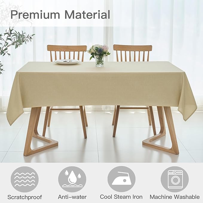 maxmill Linen Textured Rectangular Tablecloth Water Resistant Wrinkle Free Spill-Proof Stain Proof Table Cloth for Dining Room Decoration, Banquet Party Wedding Holiday Dinner, 52 x 84 Inch Beige