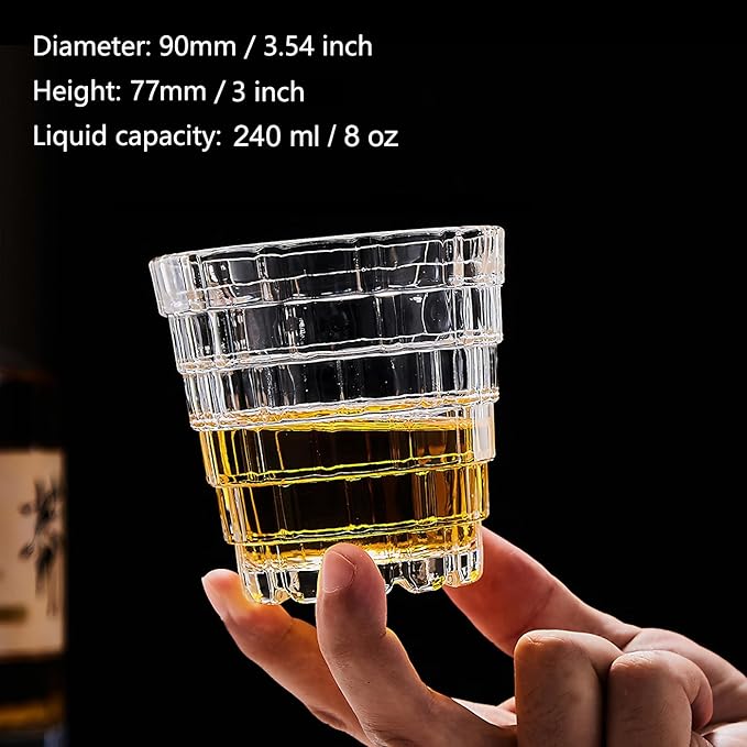 Vintage Drinking Glasses Set of 6, Mojito Glass Cups Stackable Water Tumbler, for Beer, Cocktail, Whiskey, Juice & Mixed Drinks. (8 OZ)