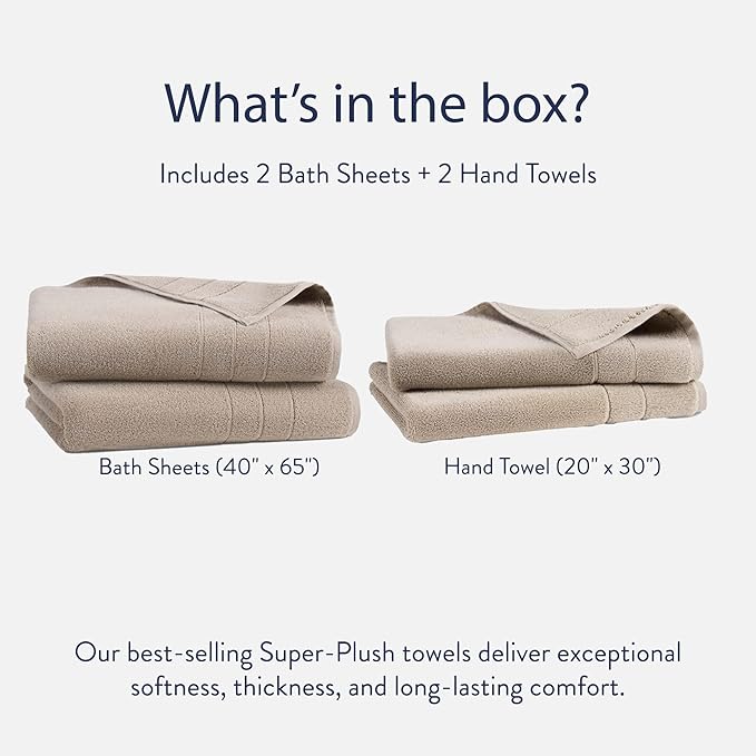 Brooklinen Super-Plush Bath Sheet and Hand Towel Set - 2 Bath Sheets 2 Hand Towels - Cotton, Highly Absorbent (Driftwood)