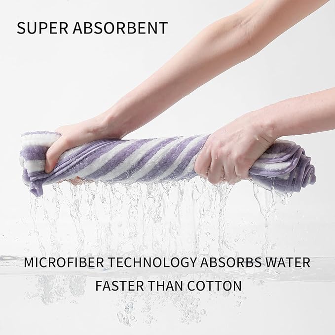 18-Piece Microfiber Bath Towels Set - 6 Bath Sheet, 6 Hand Towels, 6 Washcloths, Soft, Highly Absorbent Bathroom Towel, Quick Dry & Less Lint Shower towel for Bathroom, Hotel, Spa, Dorm-Light Purple