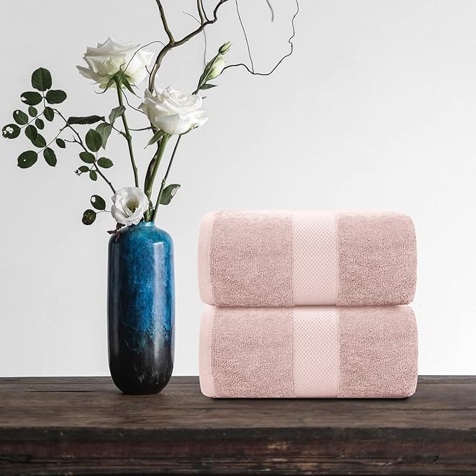 White Classic Pink 650 GSM Cotton Bath Sheet Towel - Extra Large 35x70, Luxury Soft, Highly Absorbent, Quick Dry, 2 Pack