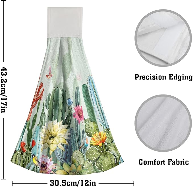 Green Cactus Hand Towels Tropical Succulent Hanging Kitchen Towels with Loop Absorbent Tea Bar Dish Towel for Bathroom Laundry Gym