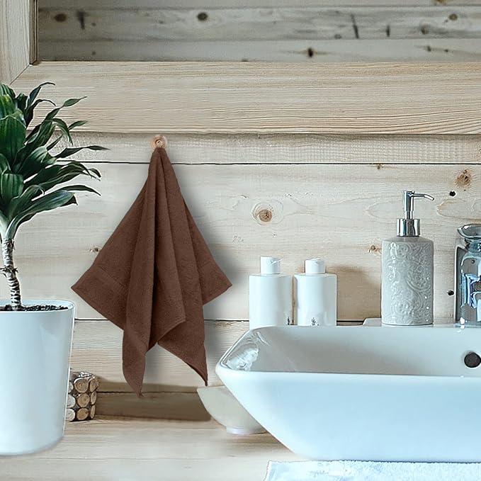 Luxury Hotel & Spa Quality, Quick Dry 100% Turkish Cotton 700 GSM, Eco Friendly Towel, for Bathroom, Gymand Kitchen Dobby Border Soft Hand Towel Set 16 X 30, Cocoa, Hand Towels - Set of 6