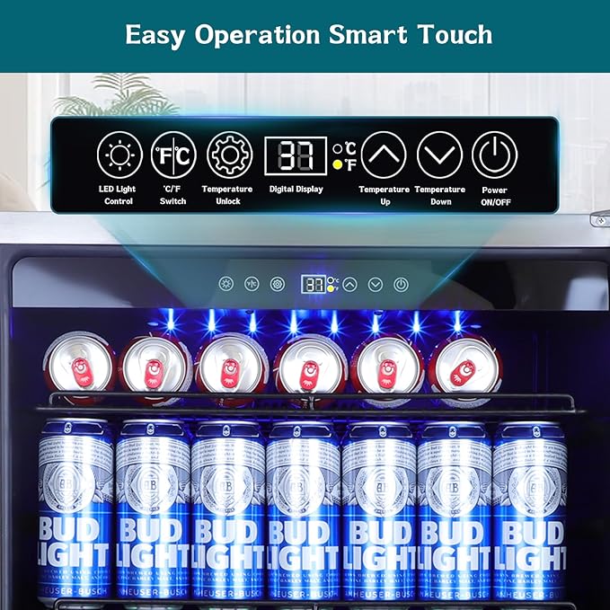 24" Outdoor Beverage Cooler Fridge - Undercounter Refrigerator, Stainless Steel Seamless Door - Holds 180 Cans, Powerful Cooling Compressor - Patio Kitchen, Commercial Use